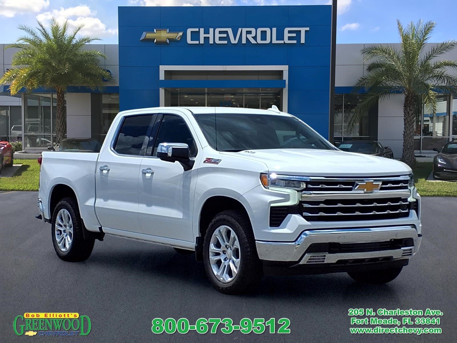 2024 Chevrolet Silverado 1500 LTZ in Summit White — front three-quarter view