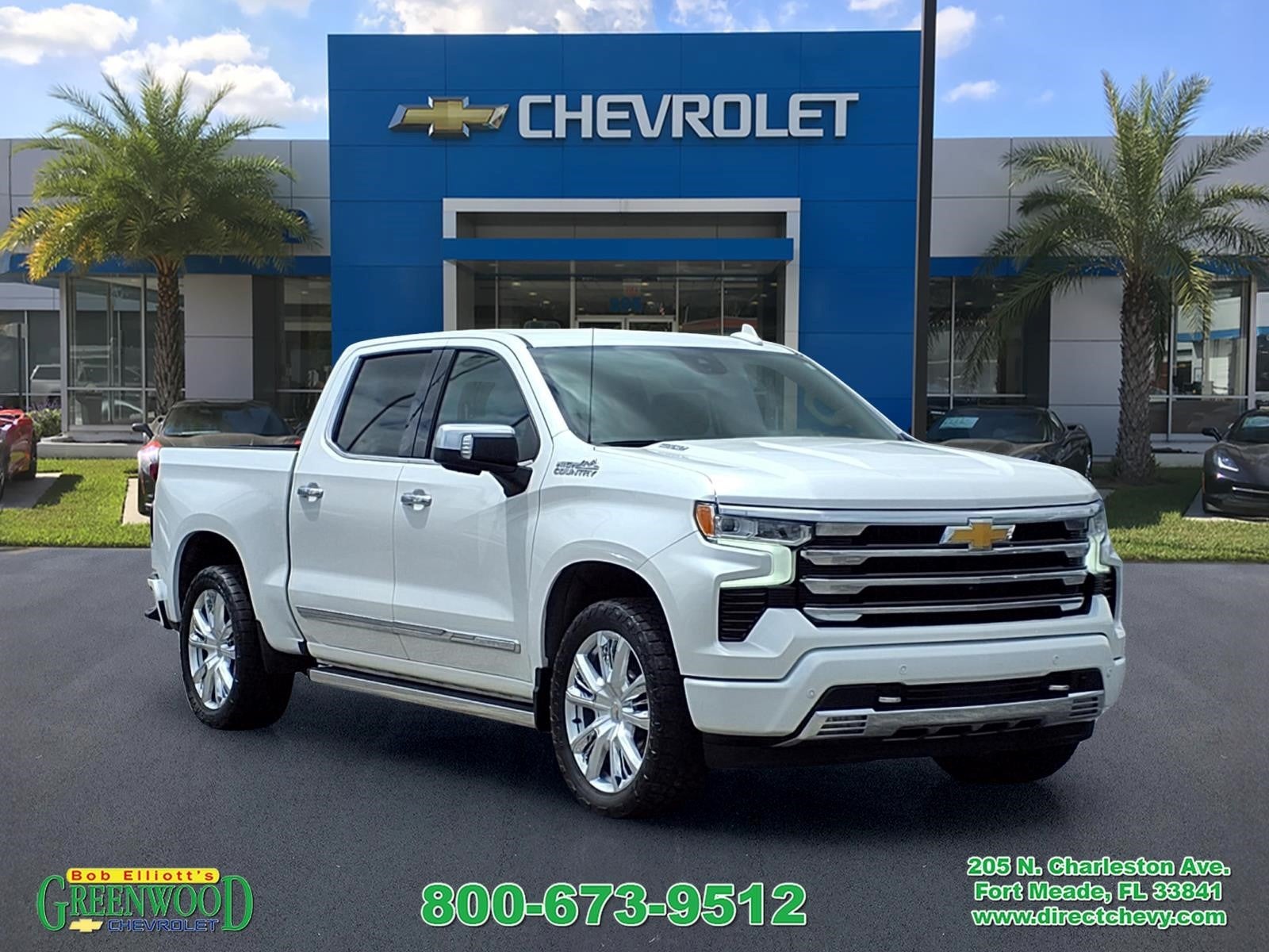 2023 Chevrolet Silverado 1500 High Country in Iridescent Pearl Tricoat — front three-quarter view