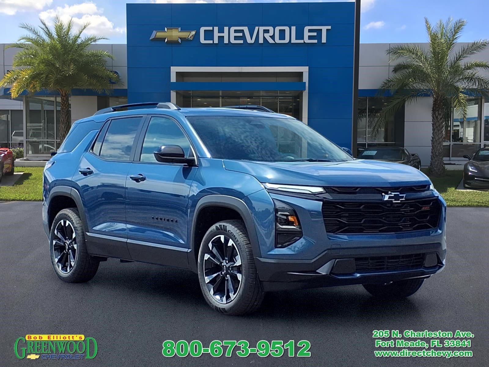 2026 Chevrolet Equinox RS in Lakeshore Blue Metallic — front three-quarter view